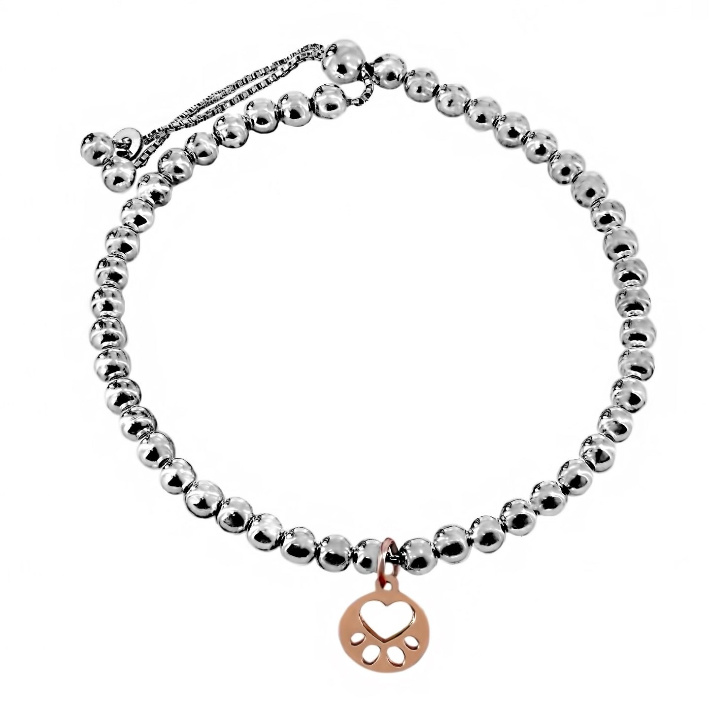 Our Cause for Paws Silver Beaded Mini Paw Bracelet