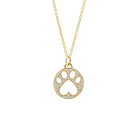 Our Cause for Paws 14k Gold and Pave Diamond Paw Charm Pendant Necklace