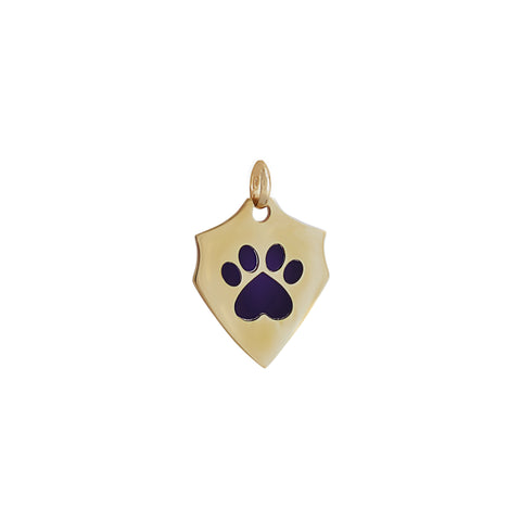 Our Cause for Paws 14k Yellow Gold Shield with Lapis Inlay Paw Charm