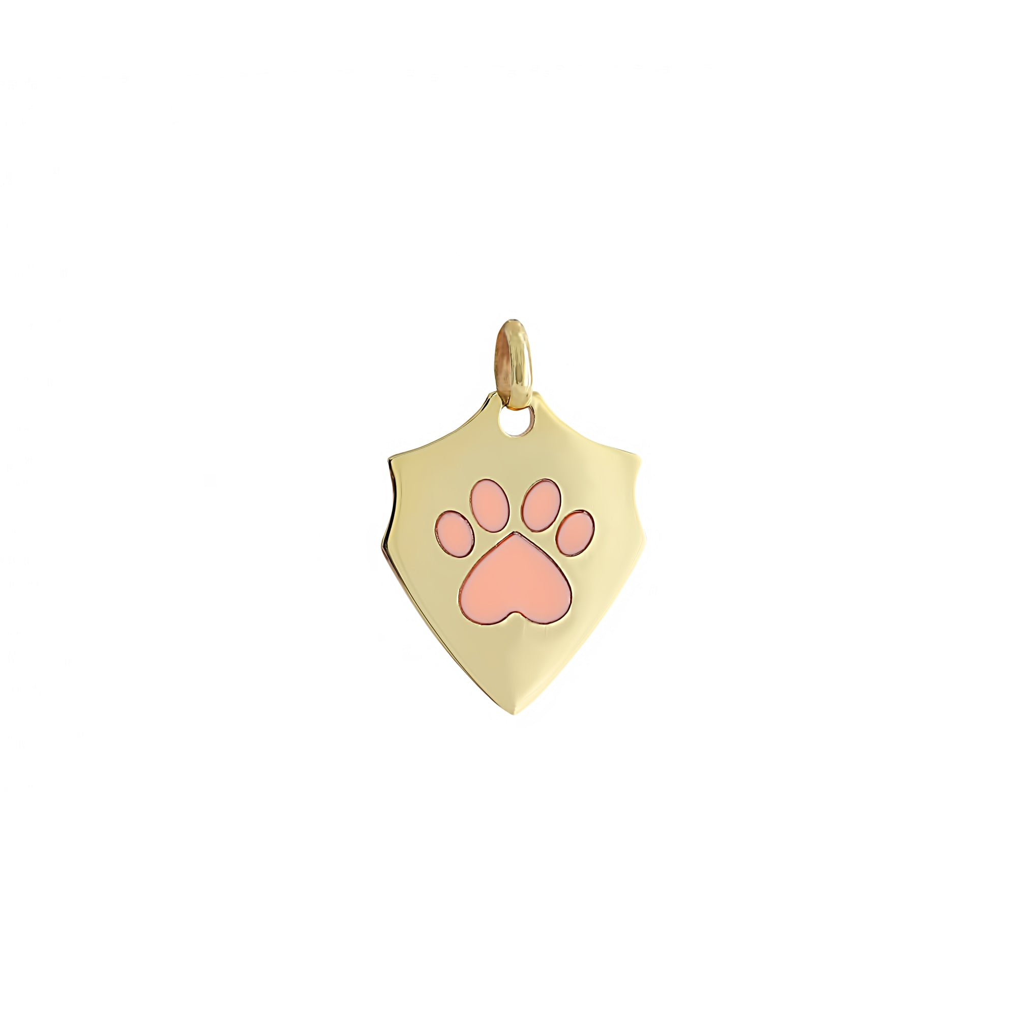 Our Cause for Paws 14k Yellow Gold Shield with Coral Inlay Paw Charm