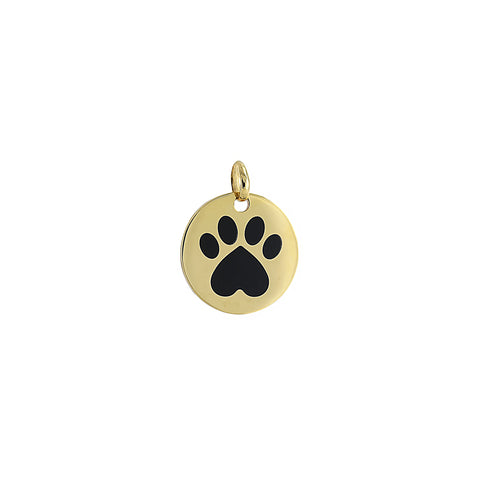 Our Cause for Paws 14k Yellow Gold Round Disc Black Onyx Inlay Paw Charm