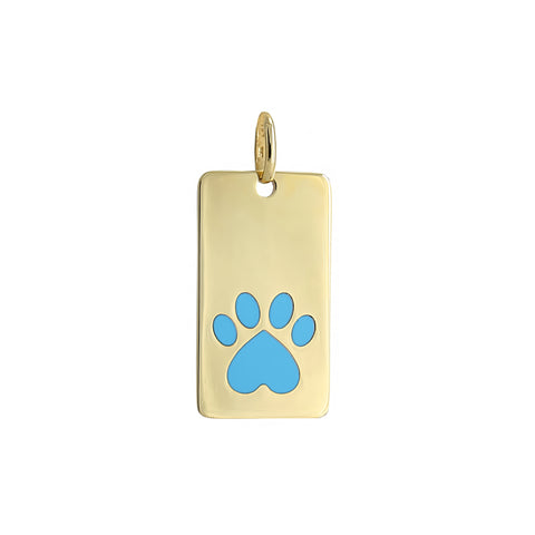 Our Cause for Paws 14k Yellow Gold Turquoise Inlay Paw Dog Tag Charm