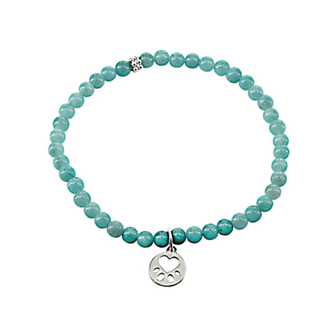 Our Cause for Paws Sterling Silver Mini Paw Amazonite Bead Bracelet