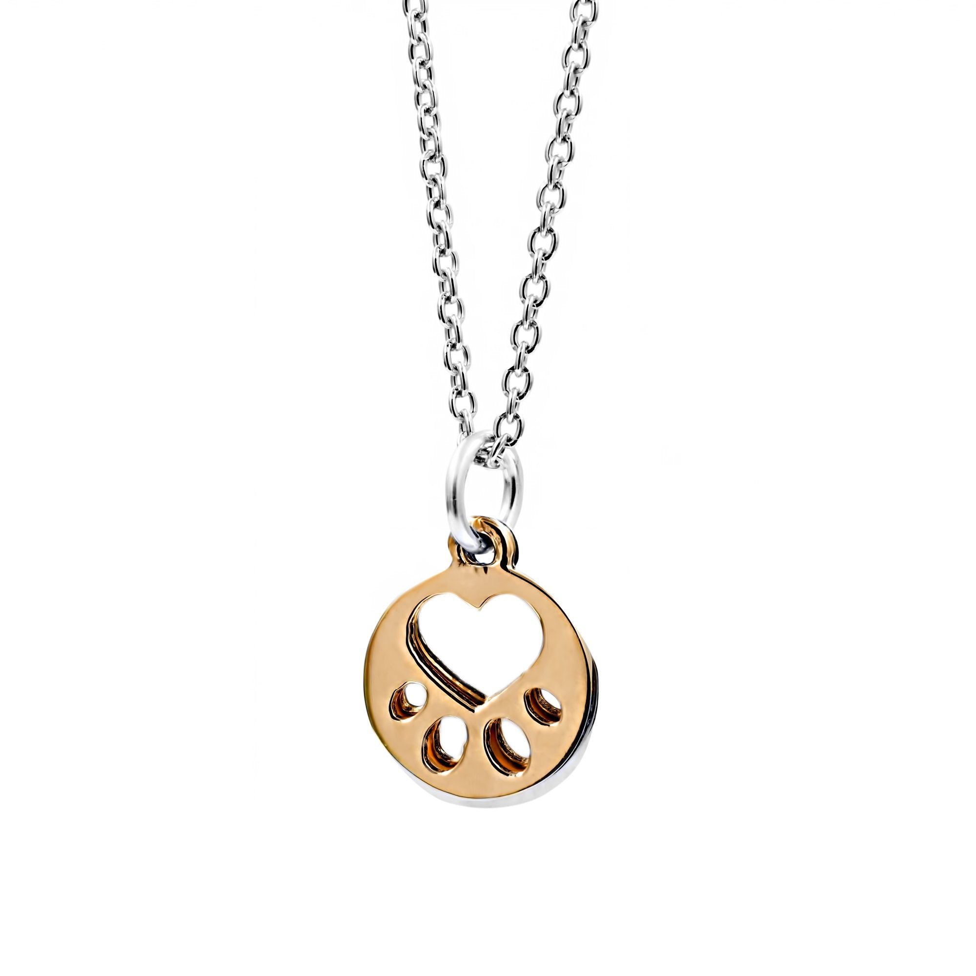 Our Cause for Paws 14k Gold and Sterling Silver Small Paw Pendant Necklace