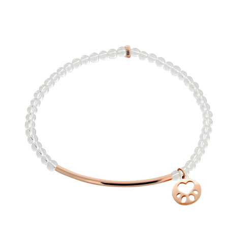 Our Cause for Paws 14k Rose Gold Mini Paw Bar Bead Bracelet