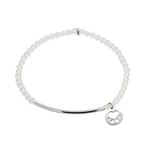 Our Cause for Paws Sterling Silver Mini Paw Bar Bead Bracelet