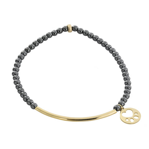 Our Cause for Paws 14k Yellow Gold Mini Paw Bar Bead Bracelet