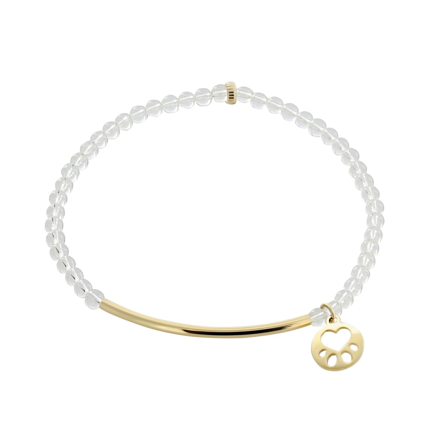Our Cause for Paws 14k Yellow Gold Mini Paw Bar Bead Bracelet