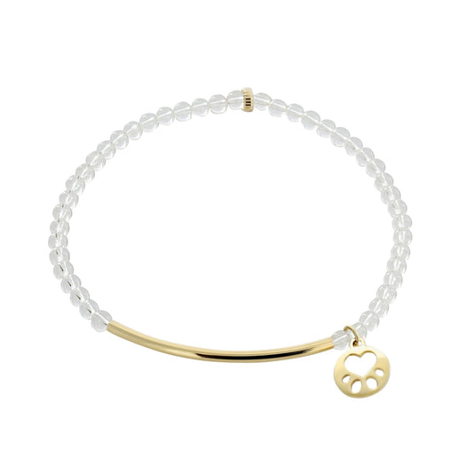 Our Cause for Paws 14k Yellow Gold Mini Paw Bar Bead Bracelet