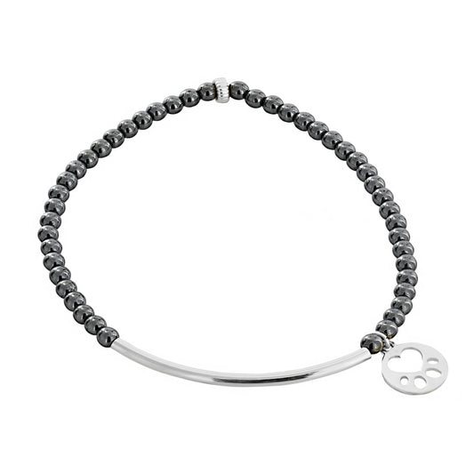 Our Cause for Paws Sterling Silver Mini Paw Bar Bead Bracelet