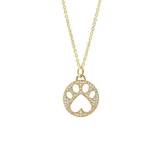 Our Cause for Paws 14k Gold and Pave Diamond Paw Charm Pendant Necklace