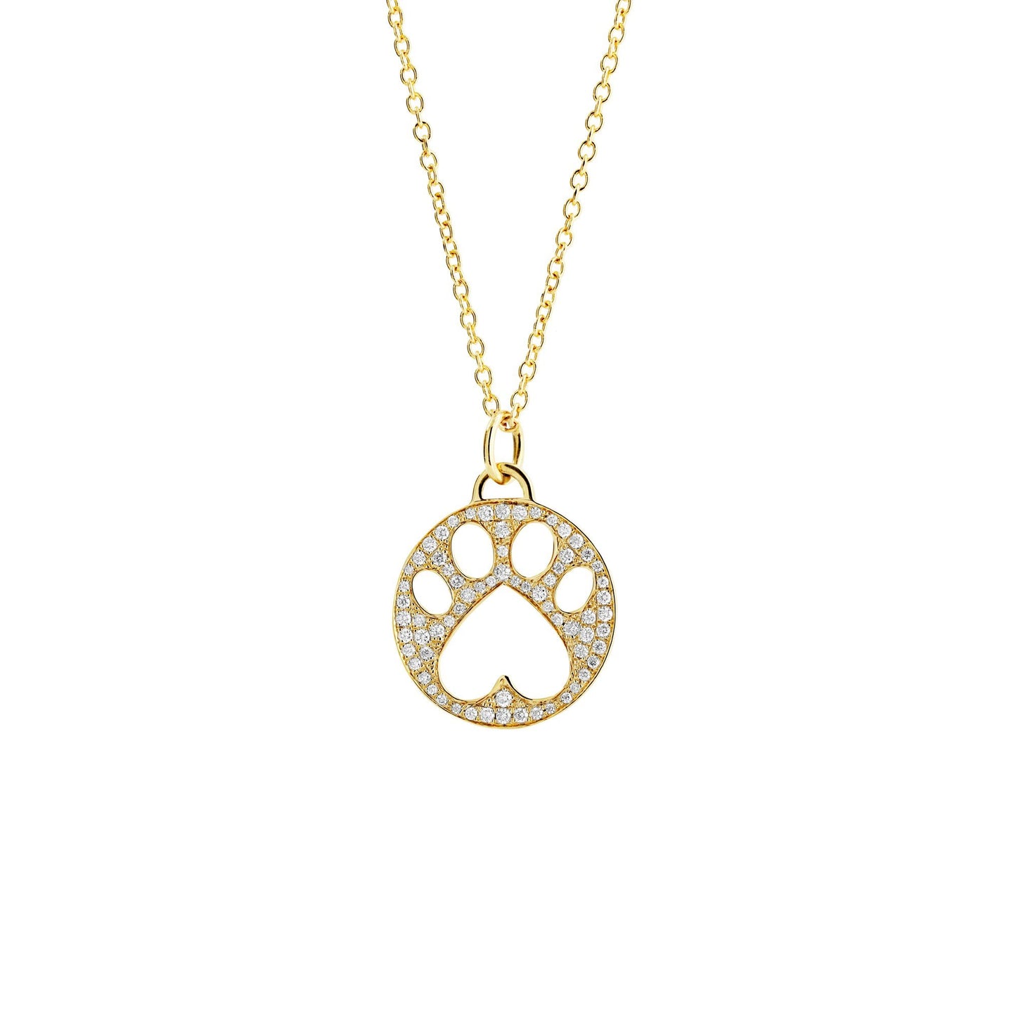 Our Cause for Paws 14k Gold and Pave Diamond Paw Charm Pendant Necklace